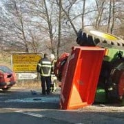 The scene of a car and tractor crash