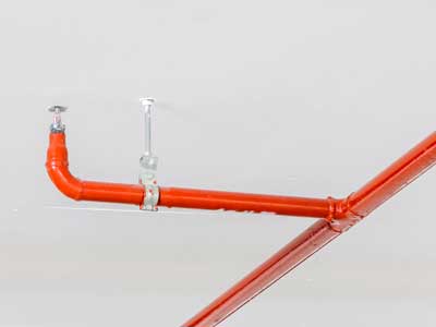 Red fire sprinkler system piping