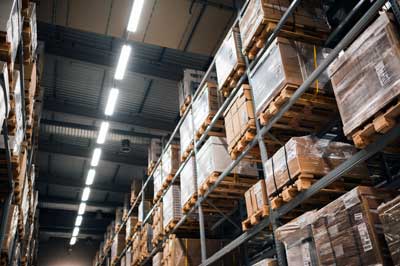 Warehouse with boxes and other equipment